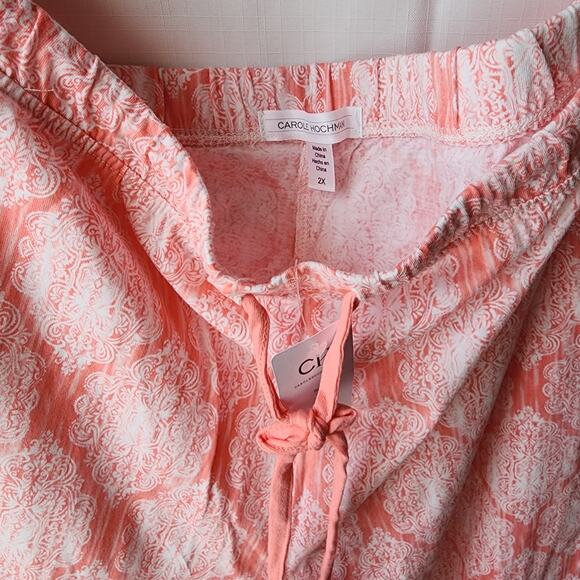 NWT Carole Hochman 2-Piece Pajama Set Coral Pink Base Intricate White Women 2X - Picture 9 of 13